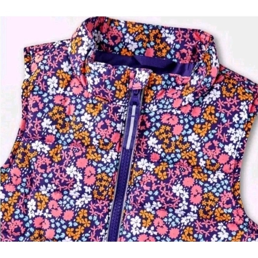 Cat & Jack Floral Puffer Vest Girls 12M Full Zip NWOT Multicolors‎